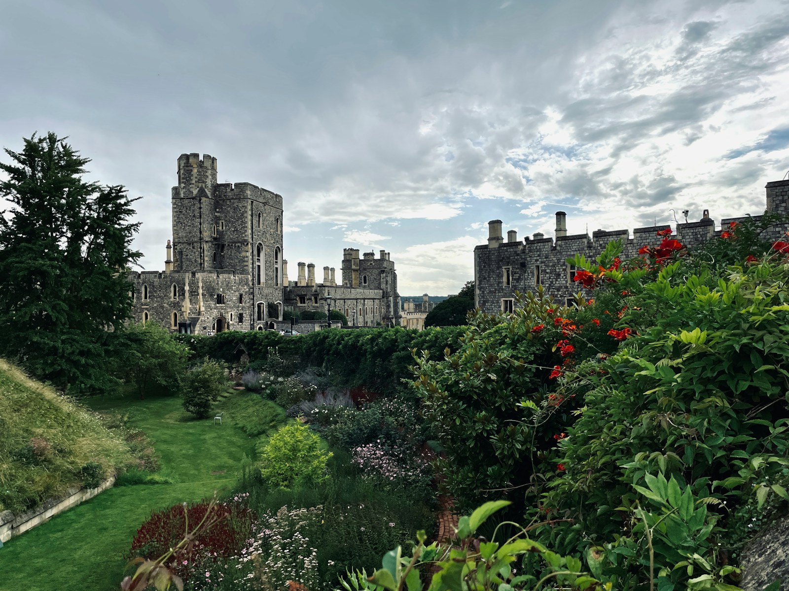 a view of a castle from a garden